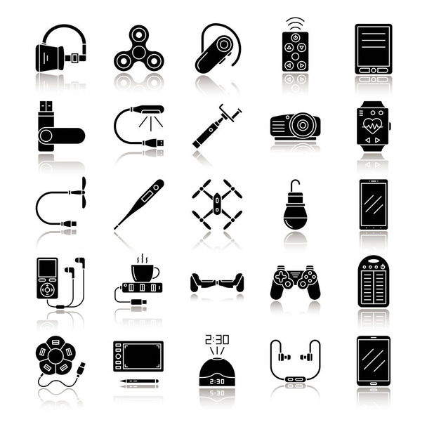 Gadgets drop ombra glyph nero set di icone. Dispositivi. Elettronica moderna. Illustri vettoriali isolati
 - Vettoriali, immagini