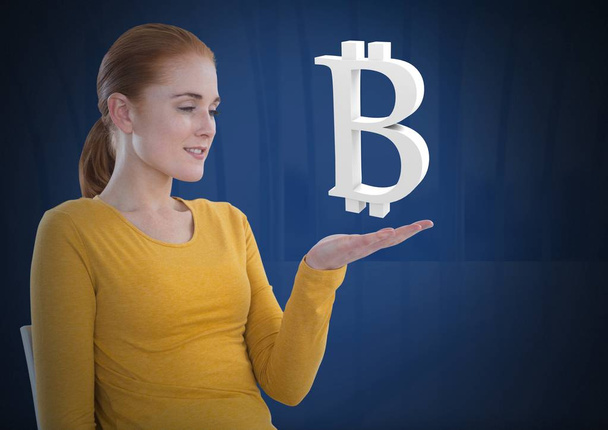 Bitcoin icon and Businesswoman - Foto, Imagen