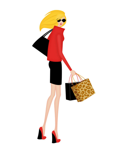 Stylish Shopper Turning to Look Behind Her - Фото, изображение