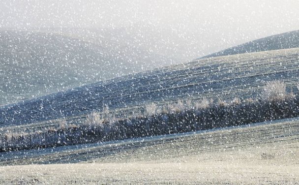 Χειμερινό πεδίο. χιονόπτωσης σε ορεινό πεδίο - Φωτογραφία, εικόνα