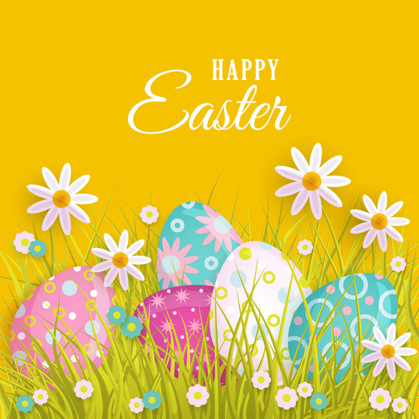 vector easter spring poster with eggs, flowers - Vektor, obrázek