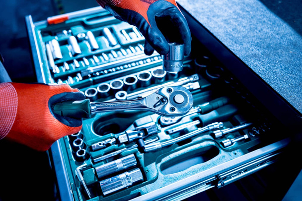 Tools in auto repair service. Close up - Fotoğraf, Görsel