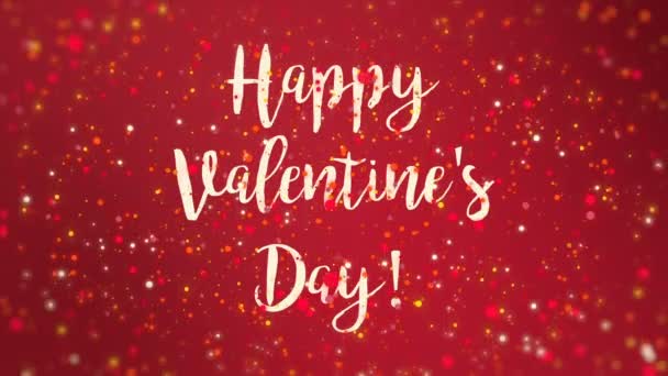 Romantický štrasovými červená Happy Valentine den blahopřání animace s ručně psaný text a padající barevné třpytky částice. - Záběry, video