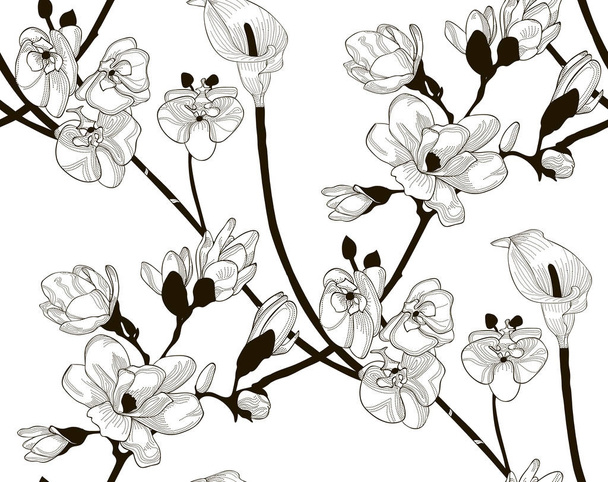 Vector Seamless Pattern with Drawn Flowers - Вектор, зображення