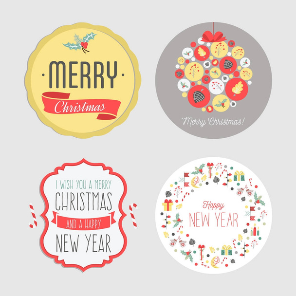 Christmas and new year stickers set. Vintage stickers. Cones, mi - Vector, Image