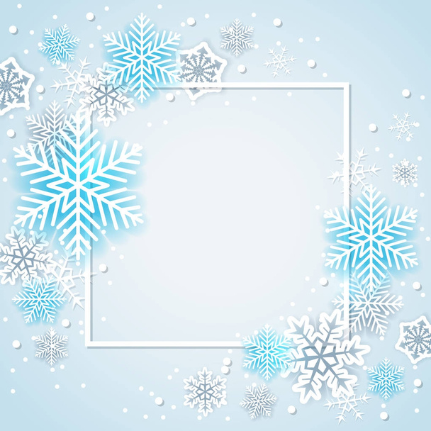 White and blue snowflakes in frame - Вектор,изображение
