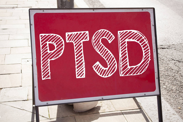 Conceptual hand writing text caption inspiration showing PTSD Post-Traumatic Stress Disorder . Business concept for Health Treatment written on announcement road sign with background and copy space - Photo, Image