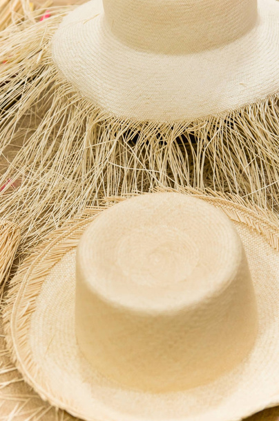 Beautiful handmade Panama Hat inside of a market in Otavalo, Ecuador - Foto, imagen