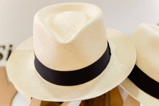 Beautiful handmade Panama Hat inside of a market in Otavalo, Ecuador - Foto, Imagem