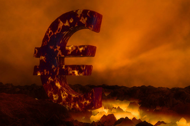 3D символ євро спалювання на поверхні лави - Фото, зображення