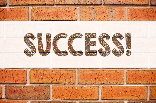 Conceptual announcement text caption inspiration showing Success. Business concept for Victory Triumph Good Result Favourable Outcome written on old brick background with copy space - Photo, Image