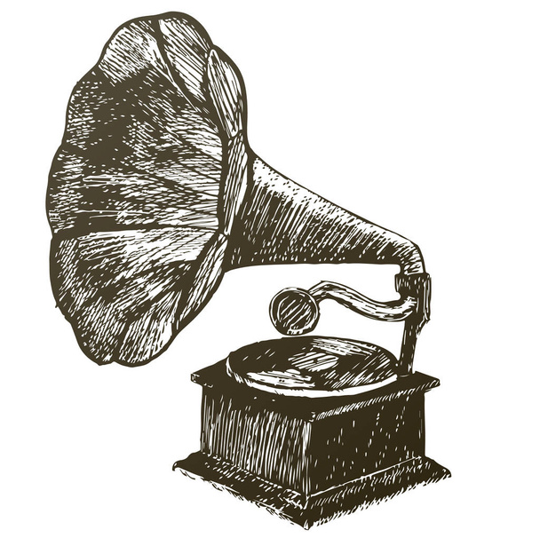 Gramófono dibujado a mano, boceto. Ilustración de vector Vintage
 - Vector, imagen