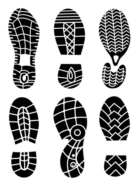 Fußabdrucksymbole isoliert auf weißem Hintergrund. Vektorkunst. Sammlung eines Abdrucks Sohle Schuhe. Fußabdruck Sportschuhe großer Vektor Illustration Set - Vektor, Bild