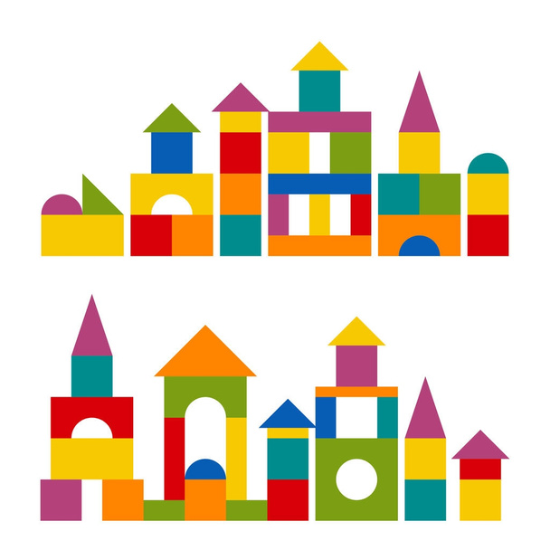 Красочные блоки игрушечные здания башня, замок, дом
 - Вектор,изображение