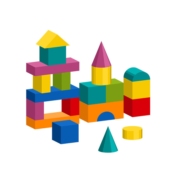 Kolorowe klocki zabawki budynku wieży, zamek, Dom - Wektor, obraz