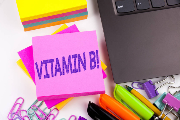 Writing text showing Vitamin B made in the office with surroundings such as laptop, marker, pen. Business concept for  Workshop white background copy space - Photo, Image