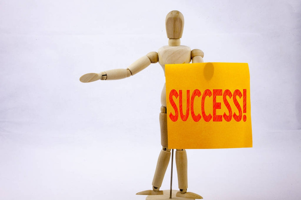 Conceptual hand writing text caption inspiration showing Success Business concept for Victory Triumph Good Result Favourable Outcome written on sticky note sculpture background with space - Photo, Image