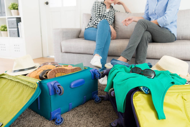 selective focus of travel luggage in living room - Φωτογραφία, εικόνα