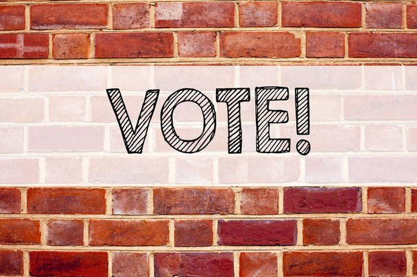 Conceptual announcement text caption inspiration showing Vote. Business concept for Voting Electoral Vote written on old brick background with copy space - Photo, Image
