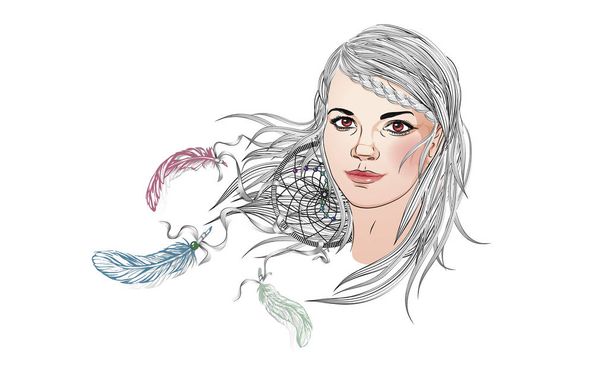 Όμορφη μόδας κορίτσι με αφηρημένη μαλλιά. Χρωματισμός βιβλίο για ΕΚΧ - Διάνυσμα, εικόνα