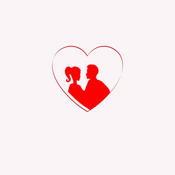 silueta de una pareja amorosa dentro del corazón
 - Vector, Imagen