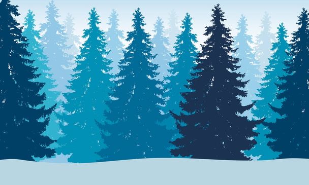 Illustration vectorielle de la forêt d'hiver avec neige et brouillard, adaptée comme carte de voeux de Noël
 - Vecteur, image