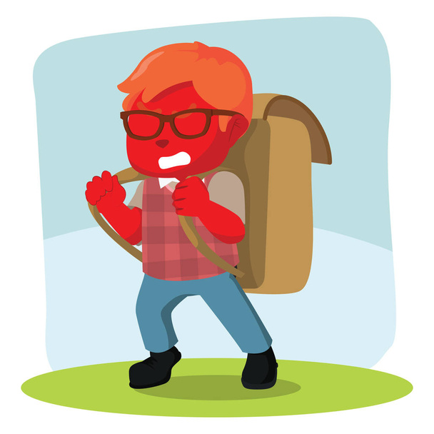 Red boy carrying big bag pack - Vektori, kuva