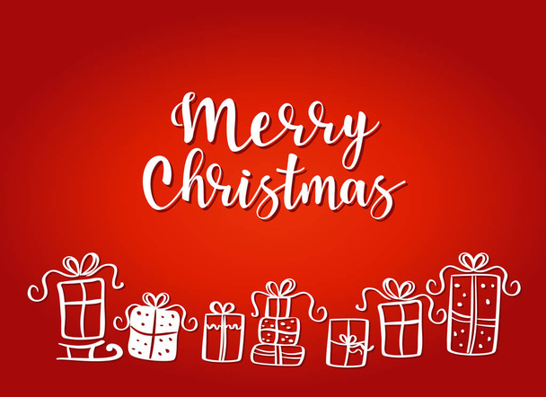 Vector illustration of christmas gifts with 'Merry Christmas'' lettering.  - Vetor, Imagem