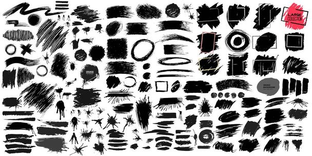 Συλλογή από μαύρη μπογιά, μελάνι πινελιές, πινέλα, γραμμές. Βρώμικο καλλιτεχνική σχεδιαστικά στοιχεία. Εικονογράφηση διάνυσμα. Απομονωμένα σε λευκό background_j - Διάνυσμα, εικόνα