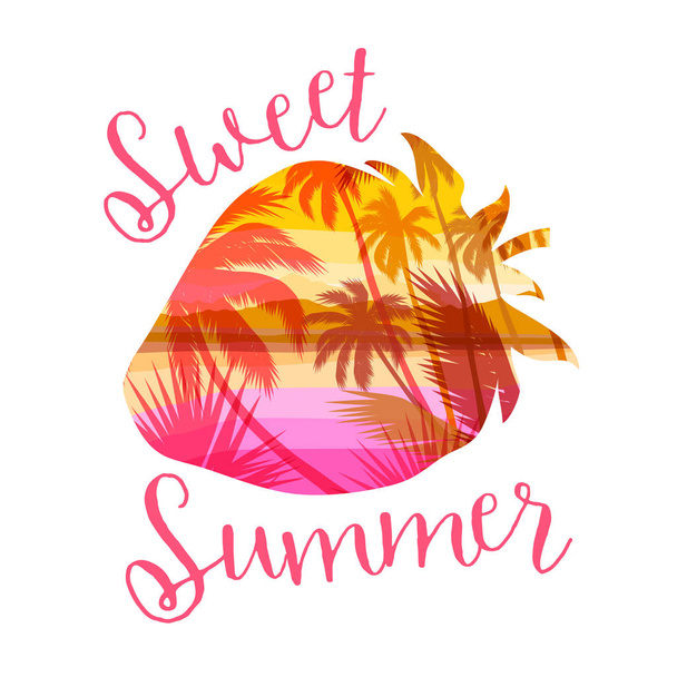 Tropical beach summer print with slogan for t-shirts, posters, card and other uses. - Vector, Image