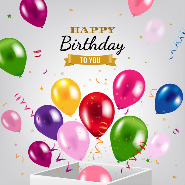 Birthday Card With Box And Balloons - Vector, Image