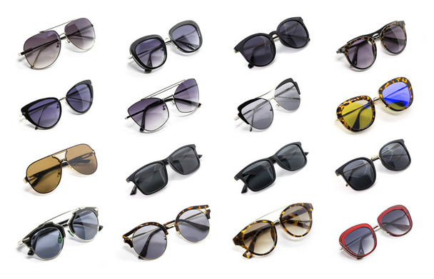 Група красивих сонцезахисних окулярів ізольована на білому тлі. Вартість
 - Фото, зображення
