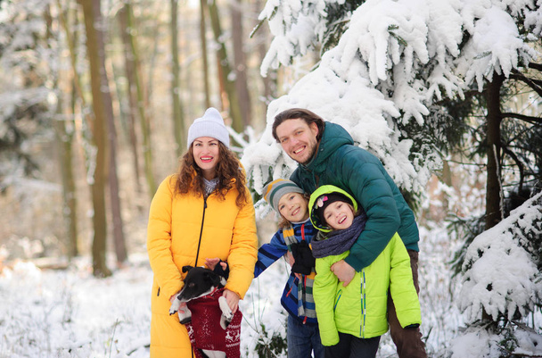 Family portrait in the winter forest. - Photo, Image
