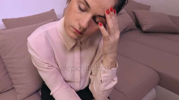 Tired woman with headache - Footage, Video