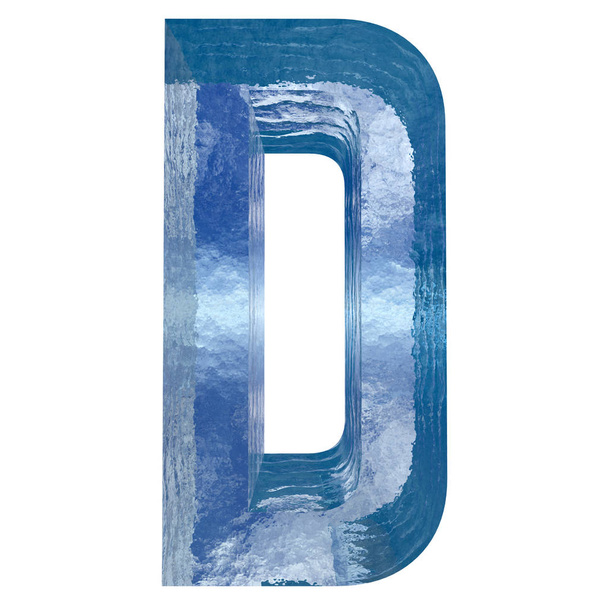 Conceptual decorativo azul frío cristal de congelado líquido letra d, fuente de temporada de invierno
  - Foto, imagen