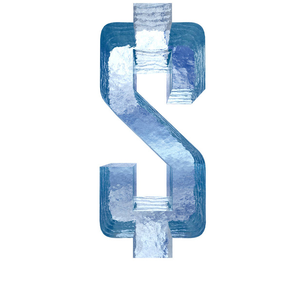 Konceptuální dekorativní modré cool krystal zmrazených tekuté symbol dolaru, Zimní sezóna písmo  - Fotografie, Obrázek