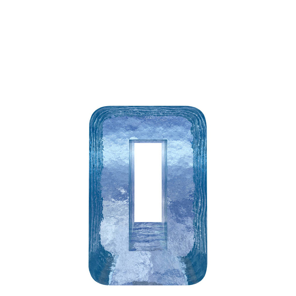 konzeptionelle dekorative blaue kühle Kristall gefrorenen flüssigen Buchstaben o, Winterjahresschrift  - Foto, Bild