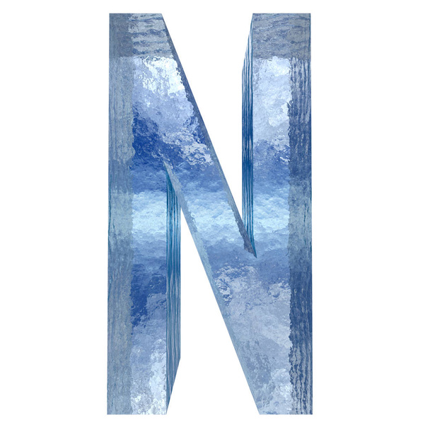 konzeptionelle dekorative blaue kühle Kristall gefrorenen flüssigen Buchstaben n, Winterschrift  - Foto, Bild