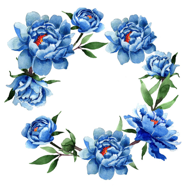 Wildflower peony flower wreath in a watercolor style. - Foto, Imagem