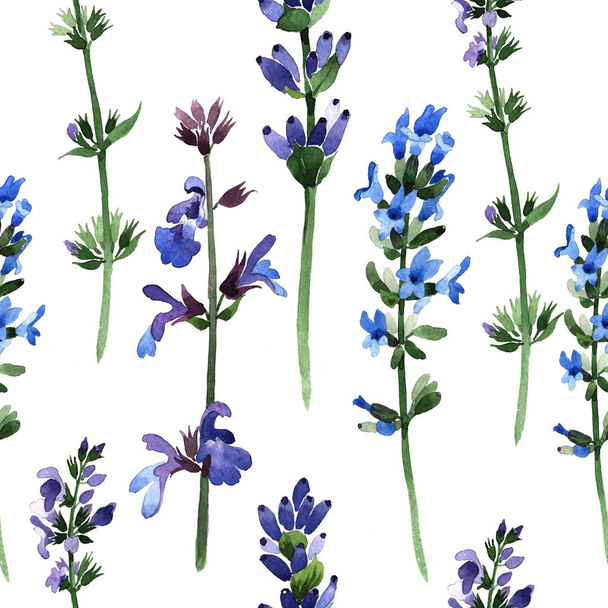 Wildflower lavender flower pattern in a watercolor style. - Фото, изображение