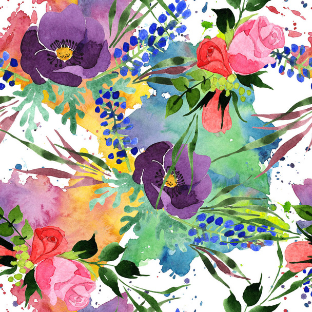 Bouquet motif de fleurs dans un style aquarelle
. - Photo, image
