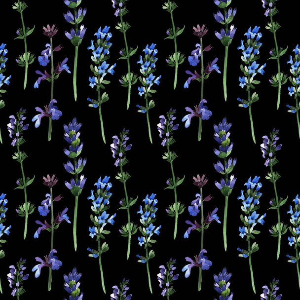 Wildflower lavender flower pattern in a watercolor style. - Zdjęcie, obraz