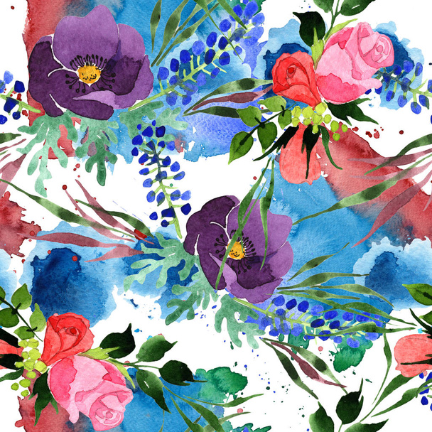 Bouquet flower pattern in a watercolor style. - Photo, Image