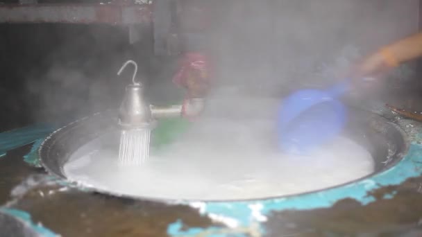 Close-up of Rice Vermicelli boiling in Steel Basin  - Footage, Video