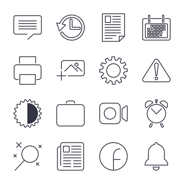 Conjunto simples de ícones de linha de vetores relacionados ao escritório. Contém ícones como Reunião de negócios, Local de trabalho, Edifício de escritórios, Recepção e muito mais. Curso Editável. 48x48 Pixel perfeito
. - Vetor, Imagem