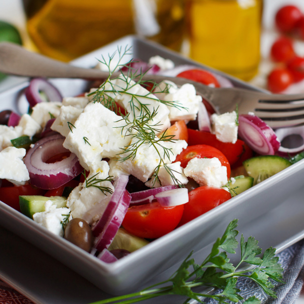 Griekse salade close-up - Foto, afbeelding