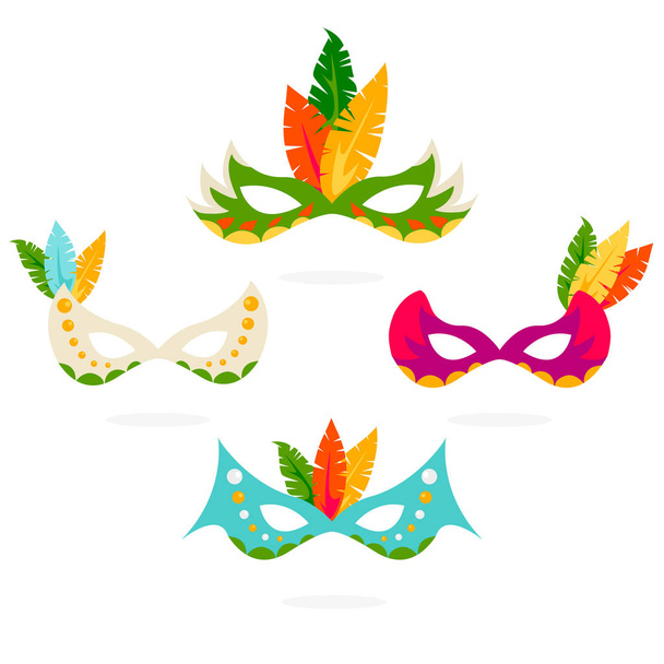 Vector colorful carnival masks icon set isolated on whit - Διάνυσμα, εικόνα
