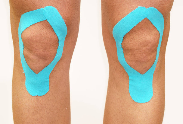 Lymphatic knee technique. Kinesiology Tape, white background. - Photo, Image