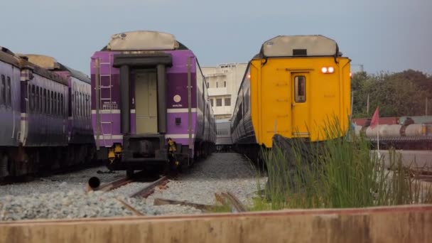 Zoom in of passenger train at train station, Bangkok Thailand. - Footage, Video