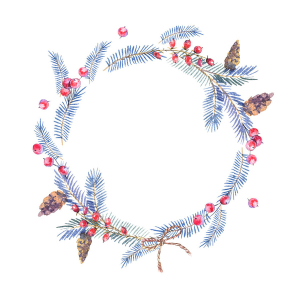 コーン、小ぎれいなな枝と水彩の花輪 - 写真・画像